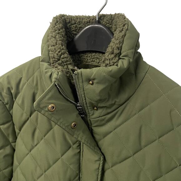 Vineyard Vines Olive Green Quilted Jacket Sherpa Collar Womens Large AS IS - Picture 3 of 10